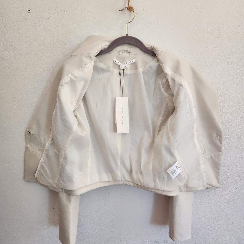Veronica Beard Genuine Leather Dickie Jacket 4 Bone Chic Neutral Quiet Luxury - Picture 8 of 16